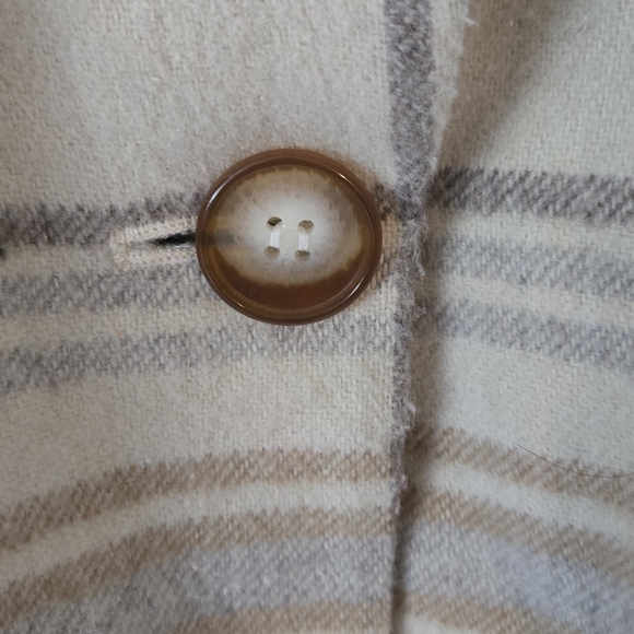 Vintage Wool Blend Cream and Brown Plaid Blazer Oversized XL 18/20 Shoulder Pads - Picture 3 of 5